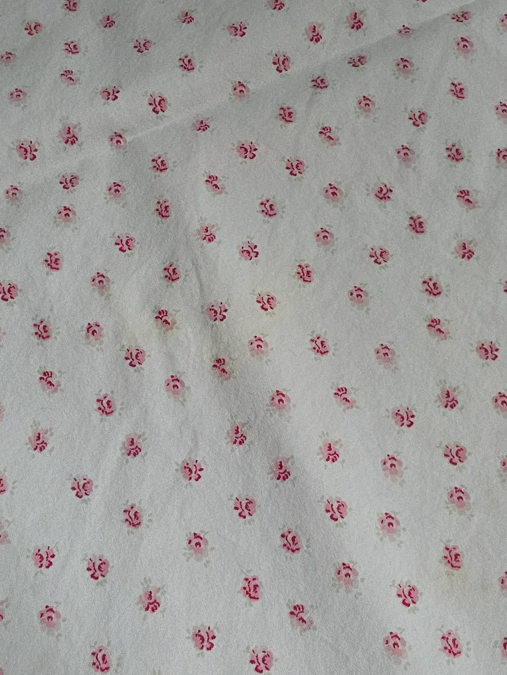 Shabby Chic White Cotton Sheet Set with Pink Rosebud Print